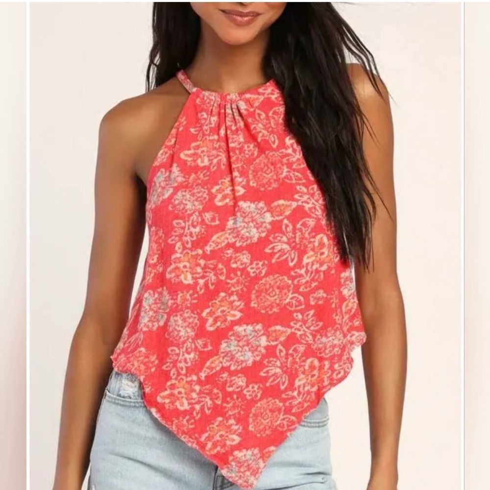 Free People We The Free Daisy Tank Top Red Floral Halter Medium